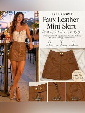 ✨ Free People Faux Leather Mini Skirt – Size 4 ✨